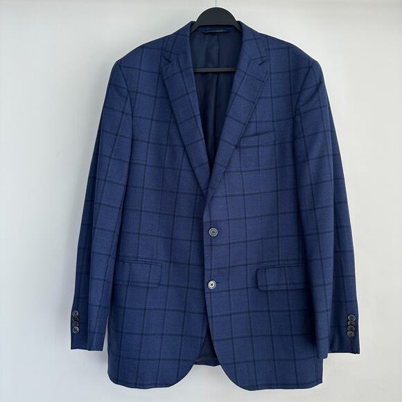 David Donahue Sport Coat Mens 44L Blue Plaid Connor Wool Dinner Jacket Yacht - Picture 1 of 13